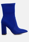London Rag Ankle Lycra Block Heeled Boots In Blue