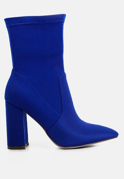 London Rag Ankle Lycra Block Heeled Boots In Blue