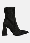 London Rag Hustlers Shimmer Block Heeled Ankle Boots In Black