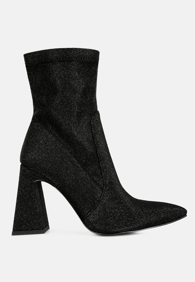 London Rag Hustlers Shimmer Block Heeled Ankle Boots In Black