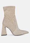 LONDON RAG HUSTLERS SHIMMER BLOCK HEELED ANKLE BOOTS