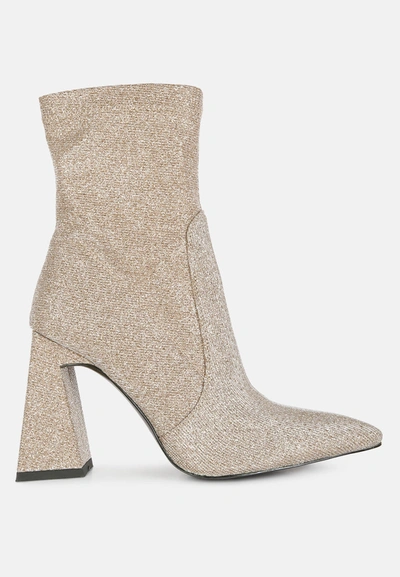 London Rag Hustlers Shimmer Block Heeled Ankle Boots In Gold