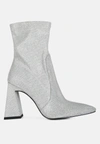 London Rag Hustlers Shimmer Block Heeled Ankle Boots In Silver