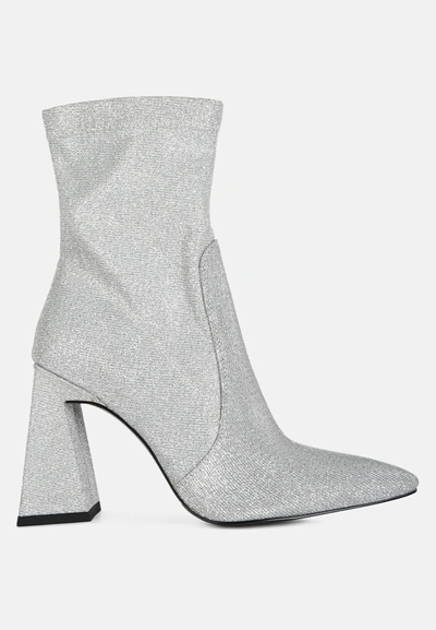 London Rag Hustlers Shimmer Block Heeled Ankle Boots In Silver