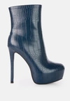 London Rag Orion High Heeled Croc Ankle Boot In Blue