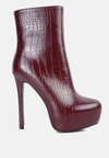 London Rag Orion High Heeled Croc Ankle Boot In Red