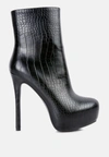 London Rag Orion High Heeled Croc Ankle Boot In Black