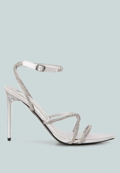 London Rag Dare Me Diamante Strap High Heeled Stiletto Sandals In Silver