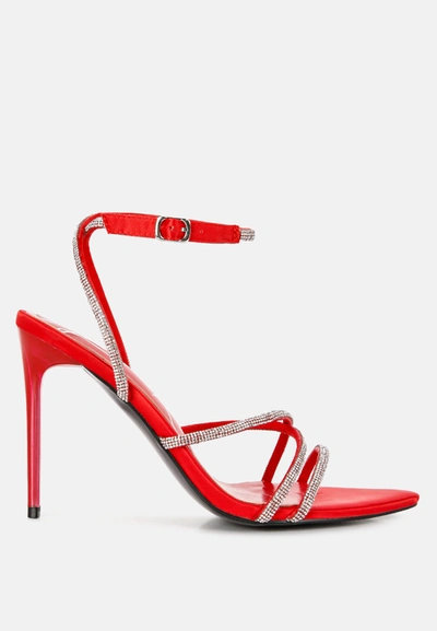 London Rag Dare Me Diamante Strap High Heeled Stiletto Sandals In Red