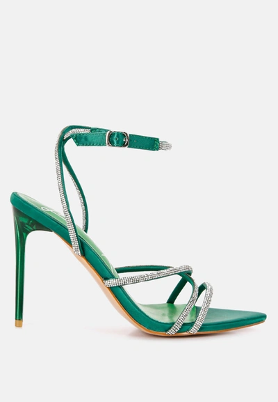 London Rag Dare Me Diamante Strap High Heeled Stiletto Sandals In Green