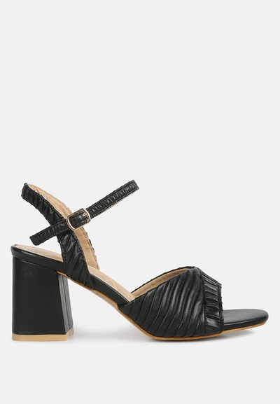 London Rag Nicholas Pleated Strap Block Heel Sandals In Black