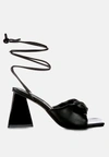 London Rag Primavera Ruched Strap Triangular Heel Lace Up Sandal In Black