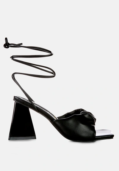 LONDON RAG PRIMAVERA RUCHED STRAP TRIANGULAR HEEL LACE UP SANDAL