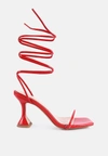 LONDON RAG BITEN BERRY SPOOL HEELED LACE UP SANDALS
