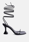 London Rag Biten Berry Spool Heeled Lace Up Sandal In Black