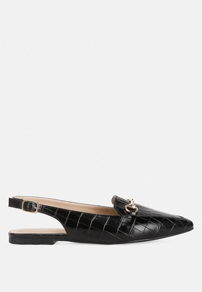 London Rag Trempe Croc Slingback Flat Sandals In Black