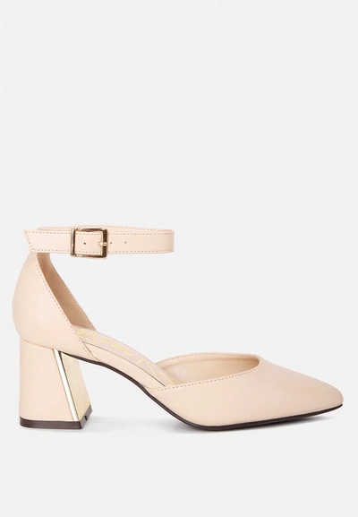 London Rag Myla Faux Leather Metallic Accent Heeled Sandals In Beige