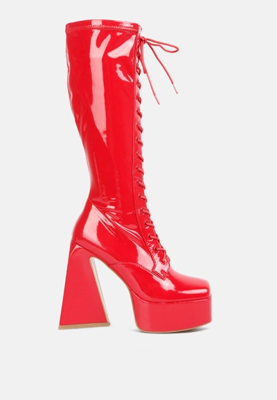 London Rag Snowflakes Patent Pu High Platform Calf Boots In Red