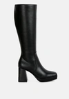 London Rag Bouts High Calf Block Heel Boots In Black