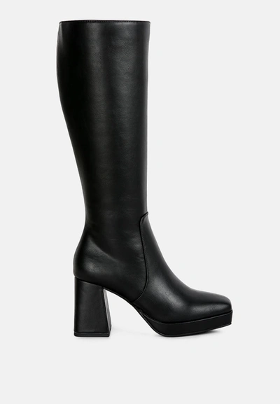 London Rag Bouts High Calf Block Heel Boots In Black