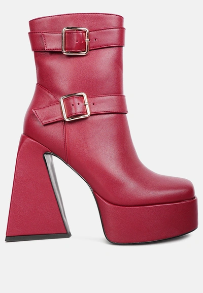 London Rag Hot Cocoa High Platform Heel Ankle Boot In Burgundy