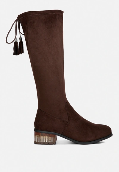 London Rag Francesca Tassels Detail Short Heel Calf Boot In Brown