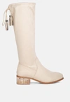 London Rag Francesca Tassels Detail Short Heel Calf Boot In Beige