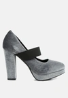 London Rag Krause High Block Heel Velvet Pumps In Grey