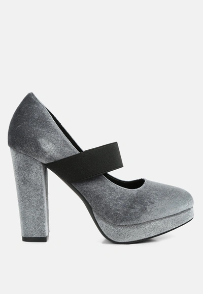 London Rag Krause High Block Heel Velvet Pumps In Grey