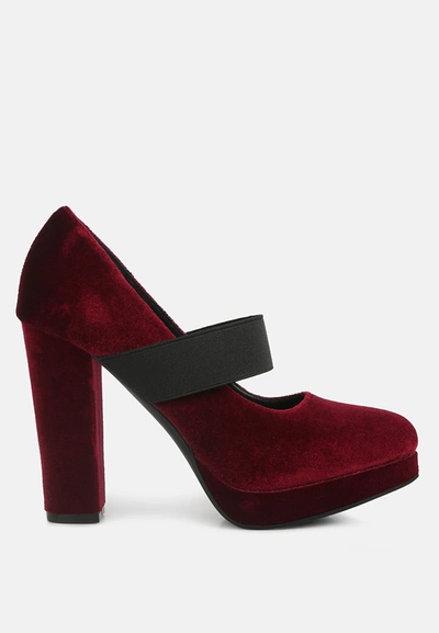 London Rag Krause High Block Heel Velvet Pumps In Red