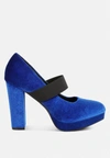 London Rag Krause High Block Heel Velvet Pumps In Blue