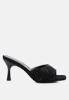 London Rag Imprint Diamante Stud Slip On Sandals In Black