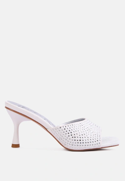 London Rag Imprint Diamante Stud Slip On Sandals In White