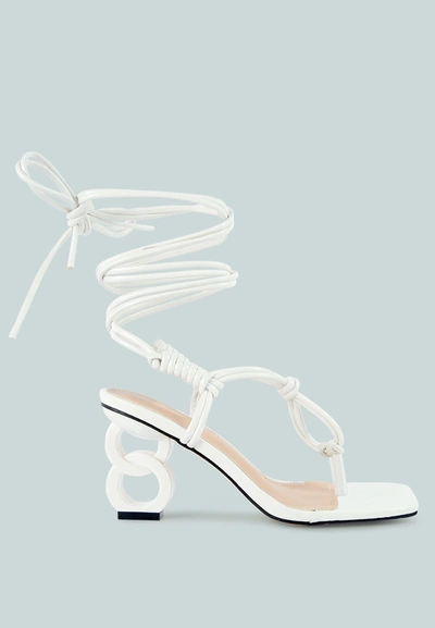 London Rag Provoked Lace Up Block Heeled Sandal In White