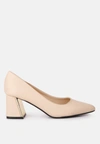 London Rag Casey Metallic Detail Block Heel Pumps In Beige
