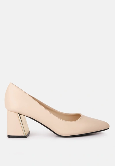 London Rag Casey Metallic Detail Block Heel Pumps In Brown