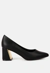 London Rag Casey Metallic Detail Block Heel Pumps In Black