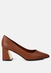 London Rag Casey Metallic Detail Block Heel Pumps In Brown