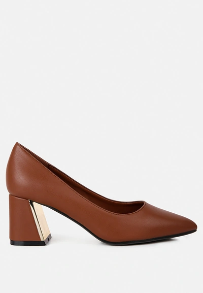 London Rag Casey Metallic Detail Block Heel Pumps In Brown