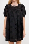 2.7 AUGUST APPAREL SQUARE NECK EMBROIDERED DRESS IN BLACK