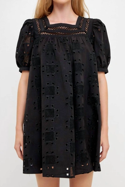 2.7 August Apparel Square Neck Embroidered Dress In Black