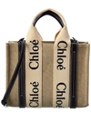 CHLOÉ WOODY SMALL CANVAS & LEATHER TOTE
