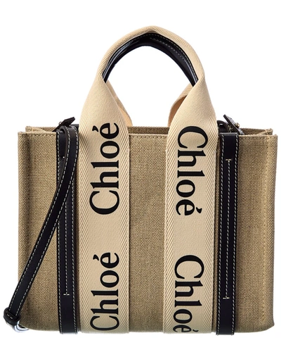 CHLOÉ WOODY SMALL CANVAS & LEATHER TOTE