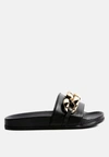 London Rag Ishtar Metallic Chain Metal Slid Flats In Black