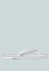 London Rag Golightly Diamante Stud Detail Thong Flats In White