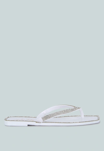 London Rag Golightly Diamante Stud Detail Thong Flats In White