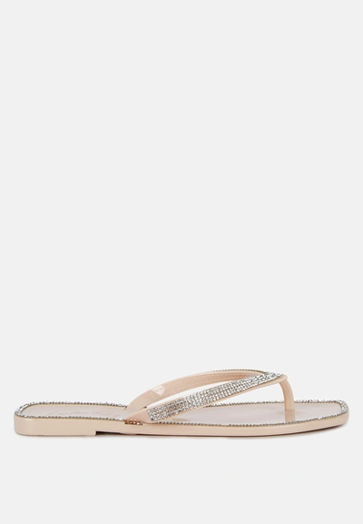 London Rag Golightly Diamante Stud Detail Thong Flats In Nude