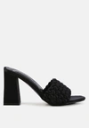 London Rag Lust Look Braided Satin Block Sandals In Black