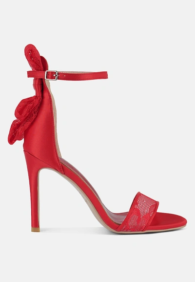 London Rag Delancy Bow Detail Lace Stiletto Sandals In Red