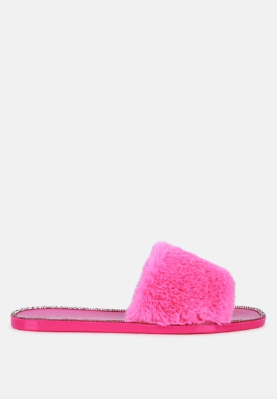 London Rag Geese Faux Fur Diamante Detail Jelly Flats In Pink